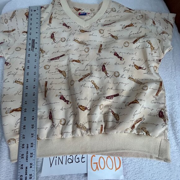Vintage Tail Men Golf Print V-Neck Sweatshirt Medium Beige Pullover Sporty Retro - Picture 9 of 10